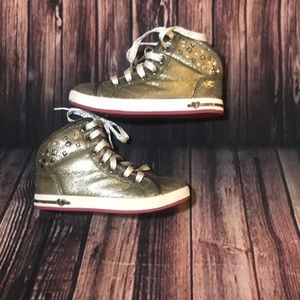 Toddler girls pewter/metallic Skechers Hi-tops 11